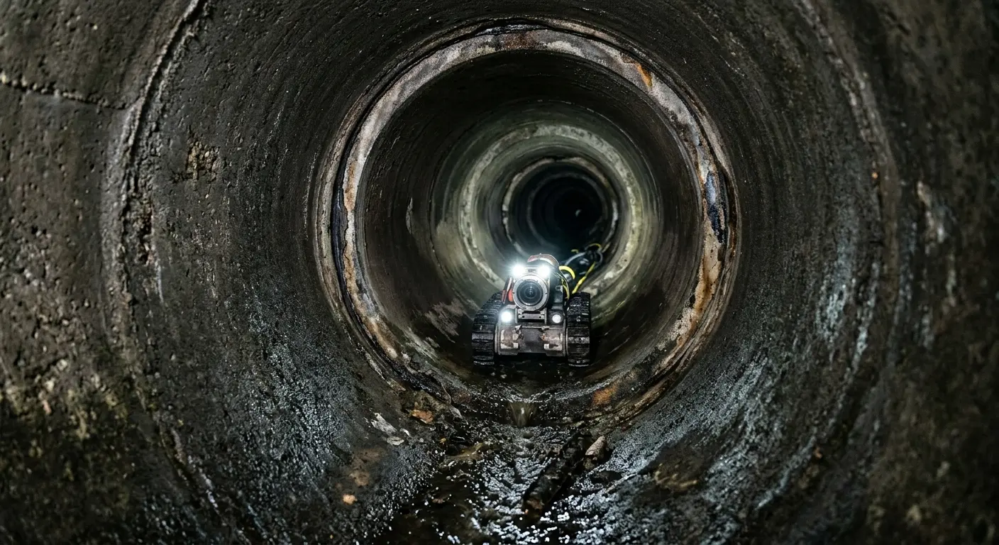 Robotic sewer camera inspecting pipe interior for Sewer Line Cleaning in Timberlake